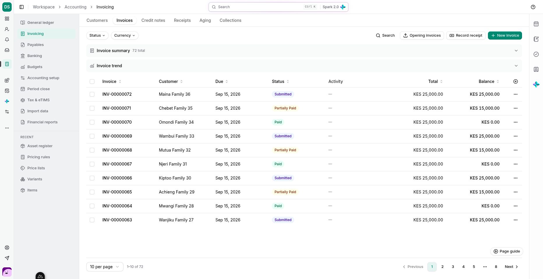 Customers in Demo School. Search before creating a second record for the same billing party.