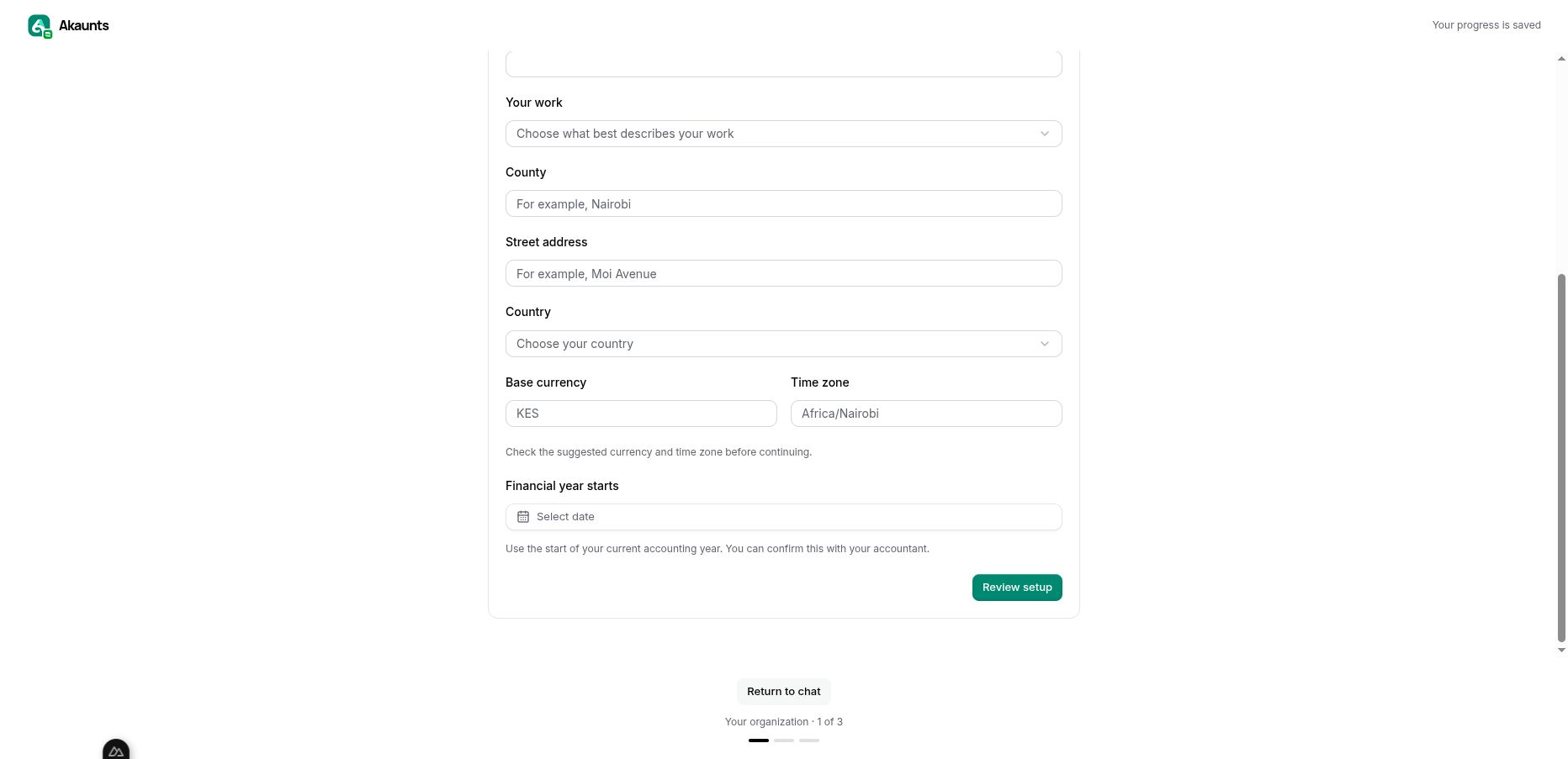 The actual setup form, before creating a workspace.
