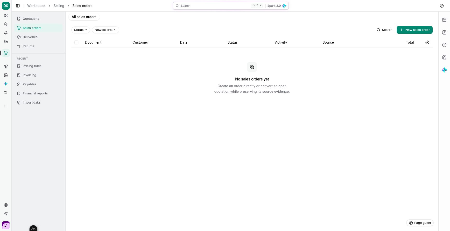 Sales orders track customer commitments independently from invoice settlement.
