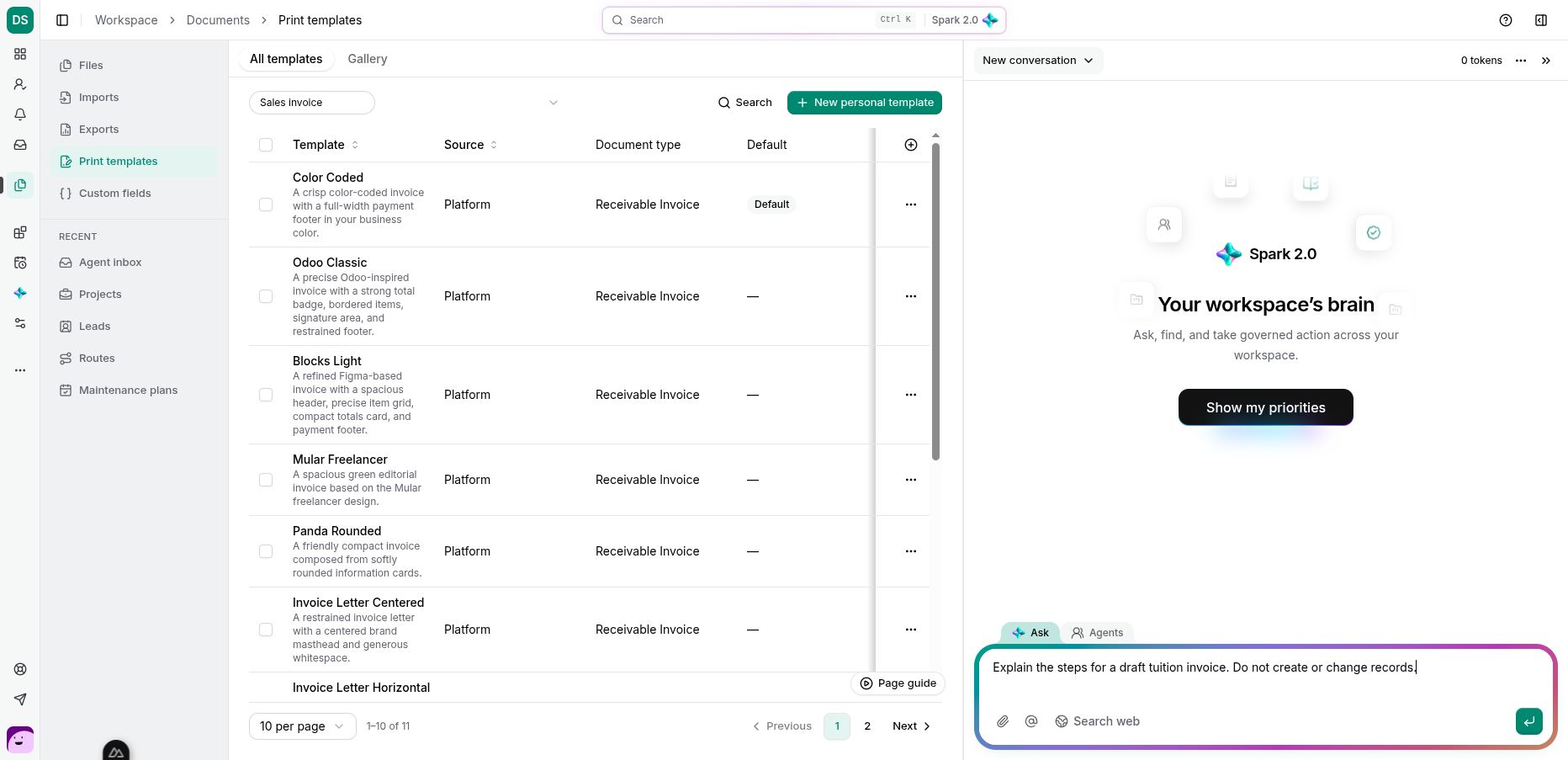 A bounded first question prepared in Spark Ask mode. It has not been sent to an AI provider.