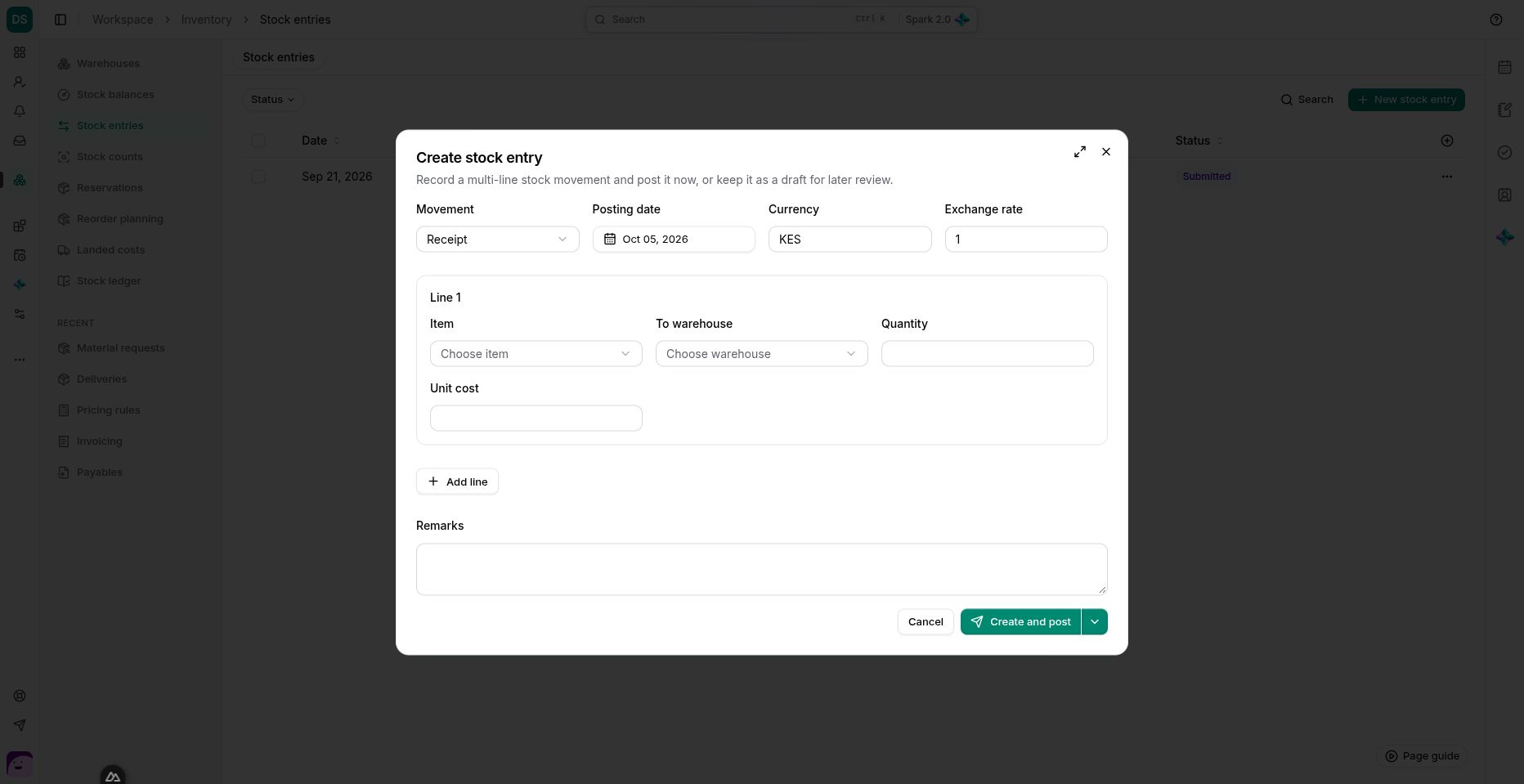 Movement type determines which warehouse and cost fields are needed.