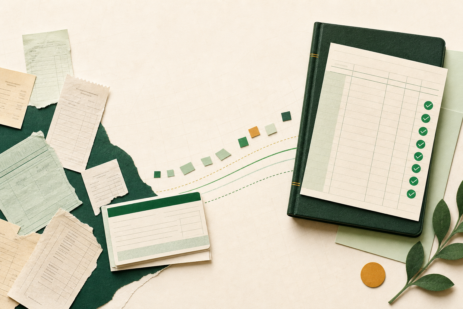 An editorial collage of school fee receipts and ledger pages becoming orderly.